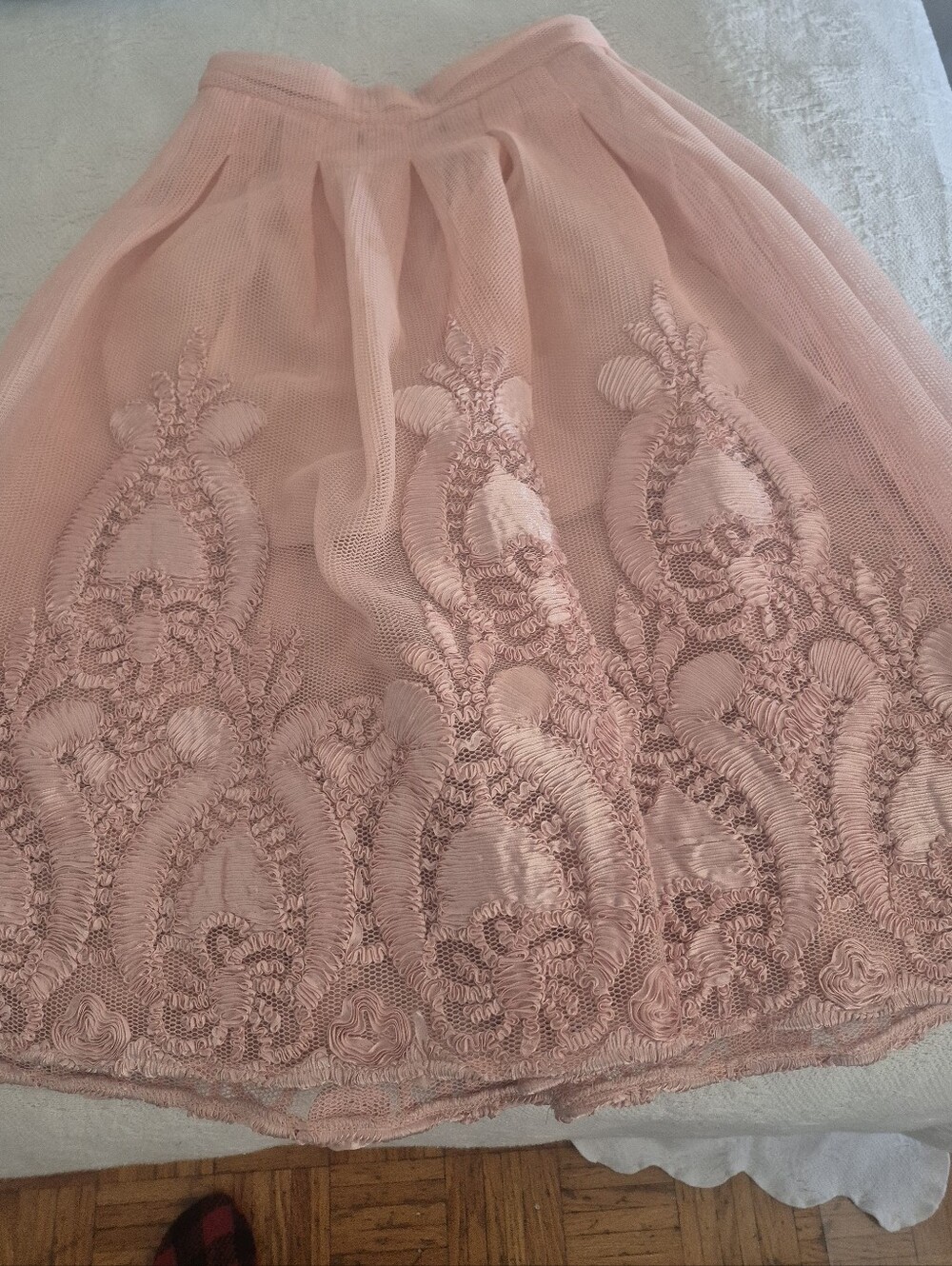 Blush Pink Embroidered Tulle Skater Skirt